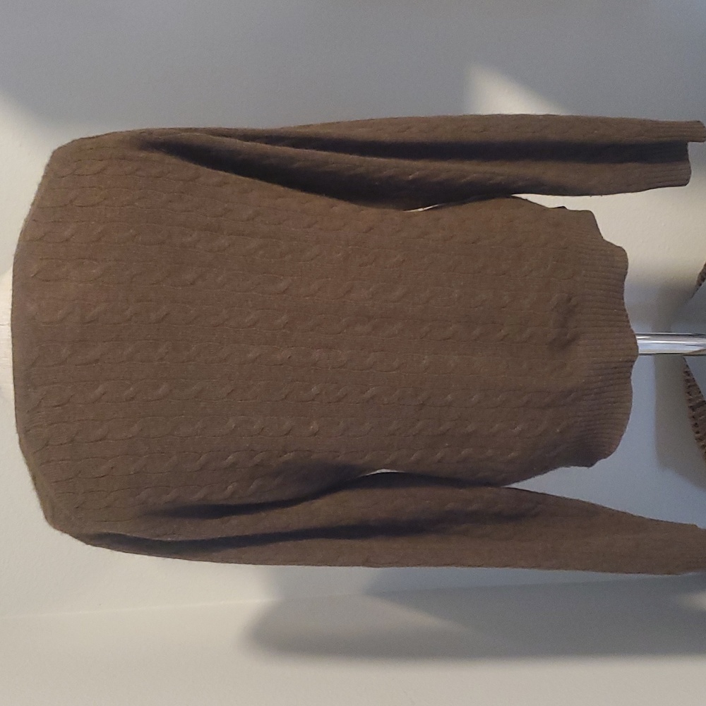 Tweeds 100% Cashmere Sweater SZ M Brown Pullover V-nBrown Cable Knit Sweater - Picture 6 of 7